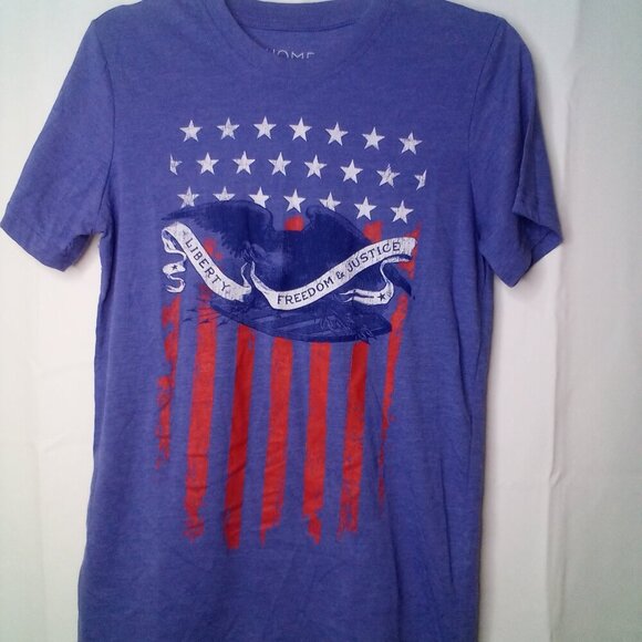 Home Of The Brave Shirt Women S Short Sleeve Liberty Freedom Justice Flag USA - Picture 2 of 14